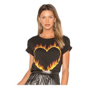 Revolve Lauren Moshi Tee Black Red Yellow Croft Croft Fire Heart Graphic Cotton